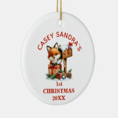 Schattigee Baby Fox Eerste Kerstdag Gepersonalisee Keramisch Ornament (Rechts)