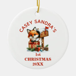 Schattigee Baby Fox Eerste Kerstdag Gepersonalisee Keramisch Ornament