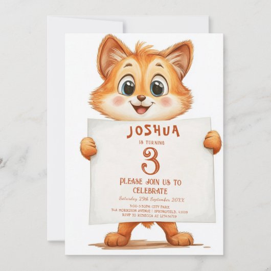 Schattigee Baby Fox en Sign Kids verjaardagsfeestj Kaart (Voorkant)