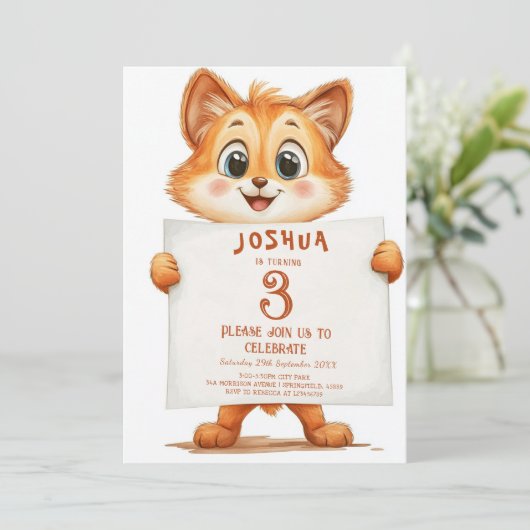 Schattigee Baby Fox en Sign Kids verjaardagsfeestj Kaart (Staand voorkant)