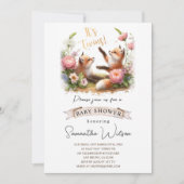 Schattigee Baby Fox Het is tweeling Baby shower Ui Kaart (Voorkant)