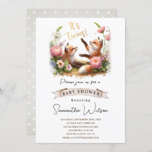 Schattigee Baby Fox Het is tweeling Baby shower Ui Kaart