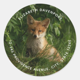 Schattigee Baby Fox in een Green Forest Adres Ronde Sticker