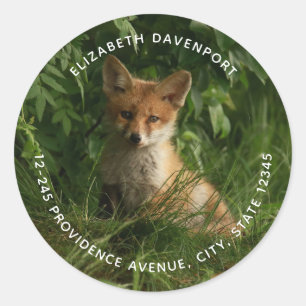 Schattigee Baby Fox in een Green Forest Adres Ronde Sticker