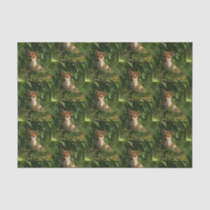Schattigee Baby Fox in een Green Forest Pattern Tissuepapier