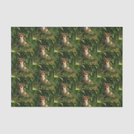 Schattigee Baby Fox in een Green Forest Pattern Tissuepapier (Voorkant)