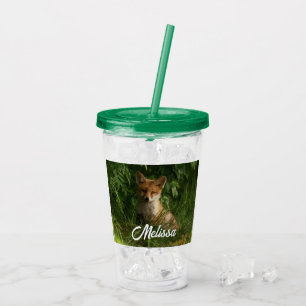 Schattigee Baby Fox in een groen bos Acryl Drinkbeker