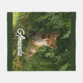 Schattigee Baby Fox in een groen bos Fleece Deken (Voorkant (Horizontaal))