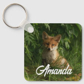 Schattigee Baby Fox in een groen bos Sleutelhanger (Voorkant)
