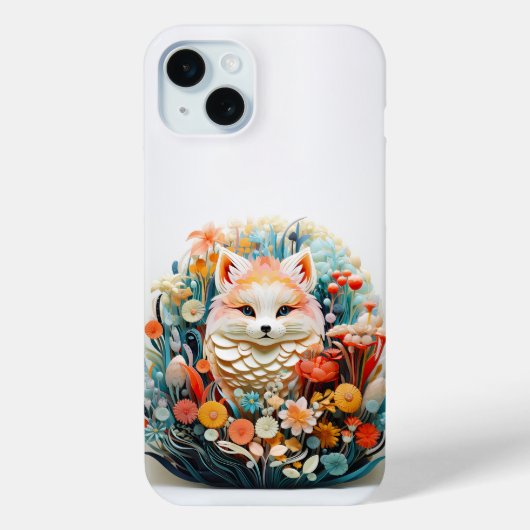 Schattigee Baby Fox met bloemetjes Papier Knipsel Case-Mate iPhone Case (Achterkant)