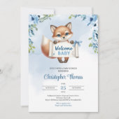 Schattigee baby fox met papieren banner zegt Welko Kaart (Voorkant)