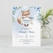 Schattigee baby fox met papieren banner zegt Welko Kaart (Staand voorkant)