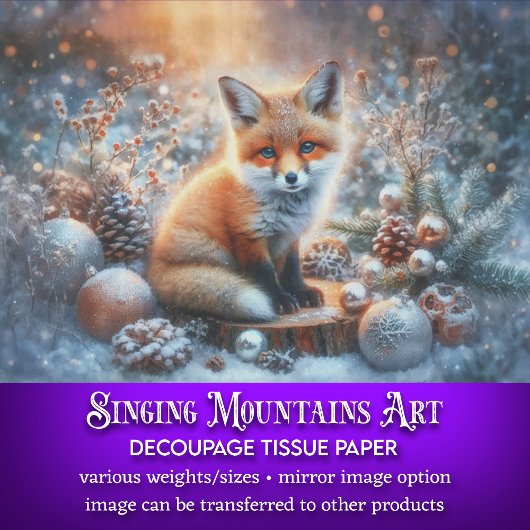 Schattigee Baby Fox Rustieke Winter Kerstdecoupage Tissuepapier
