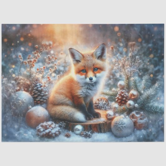 Schattigee Baby Fox Rustieke Winter Kerstdecoupage Tissuepapier (Voorkant)