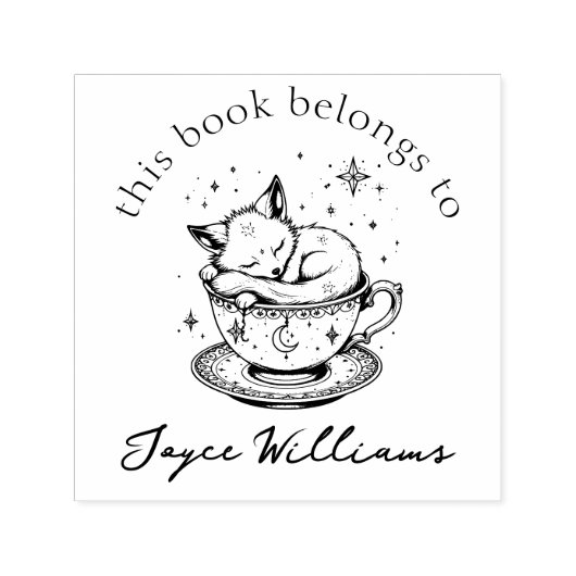 Schattigee Baby Fox slapen in magische sterrenheme Zelfinktende Stempel (Design)