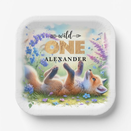 Schattigee Baby Fox Wild One Birthday Papieren Bordje (Voorkant)