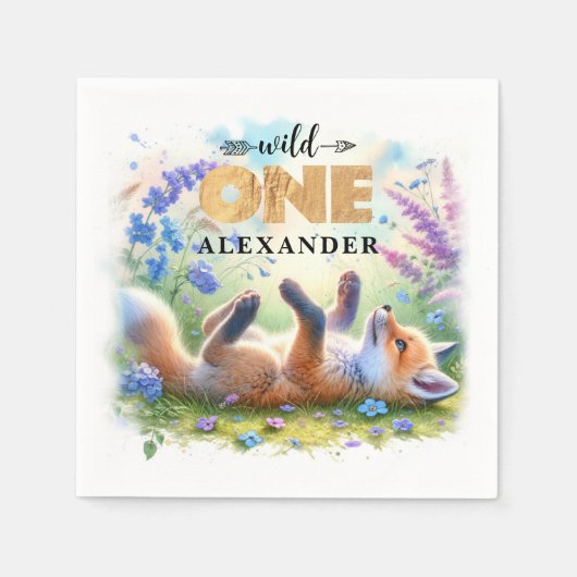 Schattigee Baby Fox Wild One Verjaardag Papier ser Servet (Voorkant)