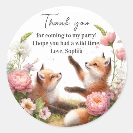 Schattigee Baby Foxes Baby shower Verjaardag Ronde Sticker (Voorkant)