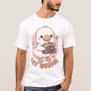 Schattigee Baby Gans Met Camera Zeg Ganzen Grappig T-shirt