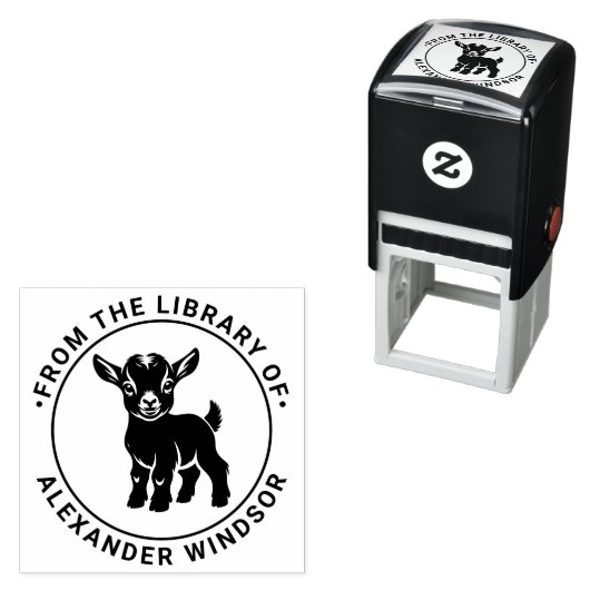 Schattigee Baby Geit Standing #1 Ronde Bibliotheek Zelfinktende Stempel (In situ)