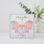 Schattigee Baby Gender Reveal Party Invitation Kaart (Staand voorkant)