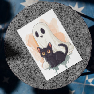 Schattigee Baby Ghost Black Kitten Halloween Briefkaart