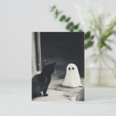 Schattigee Baby Ghost en Kitten Halloween Briefkaart (Staand voorkant)
