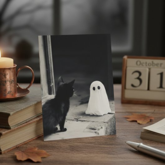 Schattigee Baby Ghost en Kitten Halloween Briefkaart