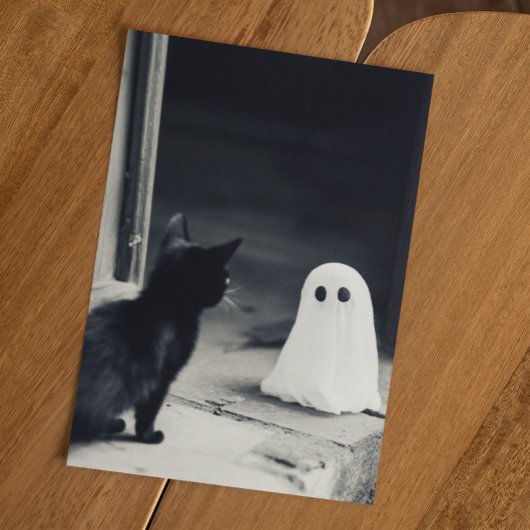 Schattigee Baby Ghost en Kitten Halloween Briefkaart