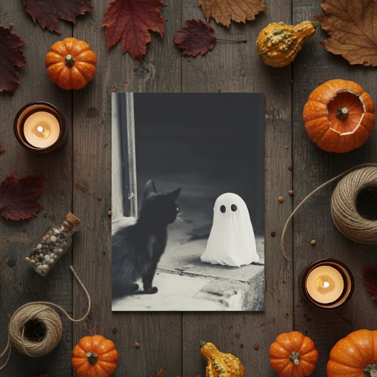 Schattigee Baby Ghost en Kitten Halloween Feestdagenkaart