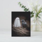 Schattigee Baby Ghost en Raven Halloween Briefkaart (Staand voorkant)