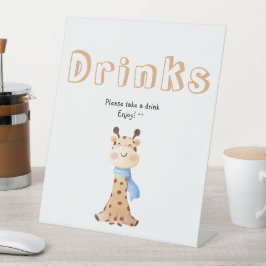 Schattigee Baby Giraffe 1e Verjaardag Drinken Reclamebord Met Voetstuk