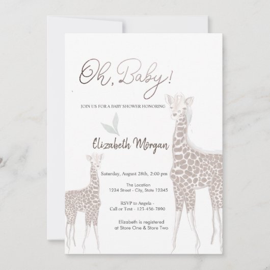 Schattigee Baby Giraffe Baby shower Kaart (Voorkant)