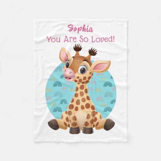 Schattigee Baby Giraffe Cartoon, Naam van het Kind Fleece Deken (Voorkant)