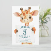 Schattigee Baby Giraffe en teken verjaardagsfeestj Kaart (Staand voorkant)