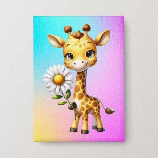 Schattigee Baby Giraffe met Daisy Flower-88681 Button (Voorkant)