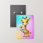 Schattigee Baby Giraffe met Daisy Flower-88681 Button (Voorkant / Achterkant)