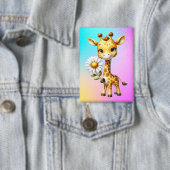 Schattigee Baby Giraffe met Daisy Flower-88681 Button (Insitu)