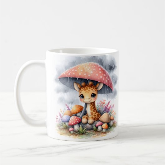 Schattigee Baby Giraffe onder paddenstoelenparaplu Koffiemok (Links)