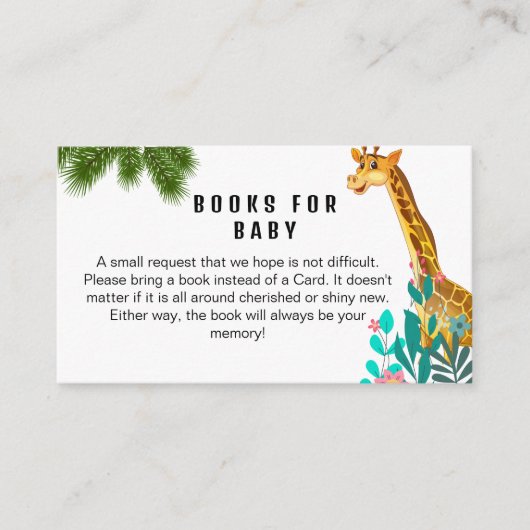Schattigee Baby Giraffe Safari Boeken Aanvraag voo Informatiekaartje (Voorkant)