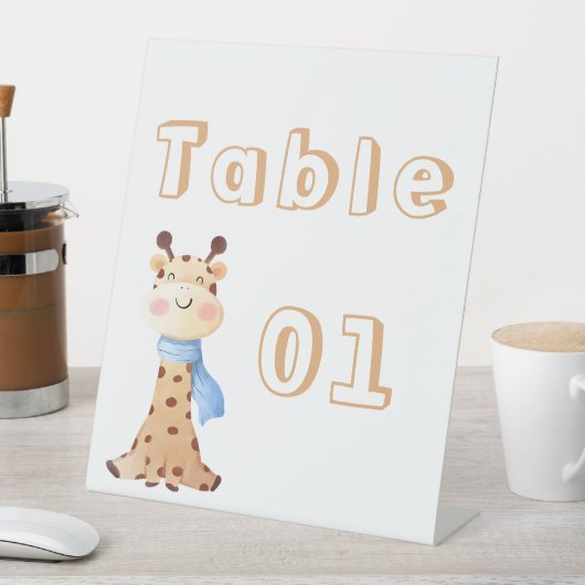 Schattigee Baby Giraffe Tafelnummers Reclamebord Met Voetstuk (Insitu)