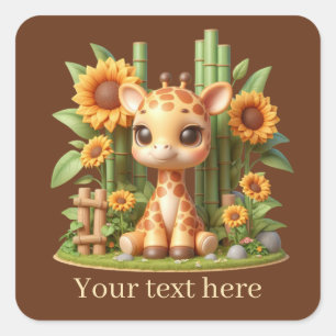 Schattigee baby giraffe tekst toevoegen vierkante sticker