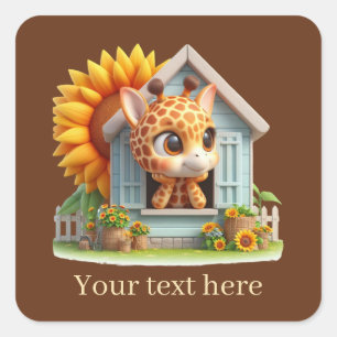 Schattigee baby giraffe tekst toevoegen vierkante sticker