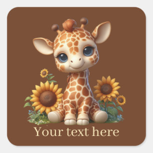 Schattigee baby giraffe tekst toevoegen vierkante sticker