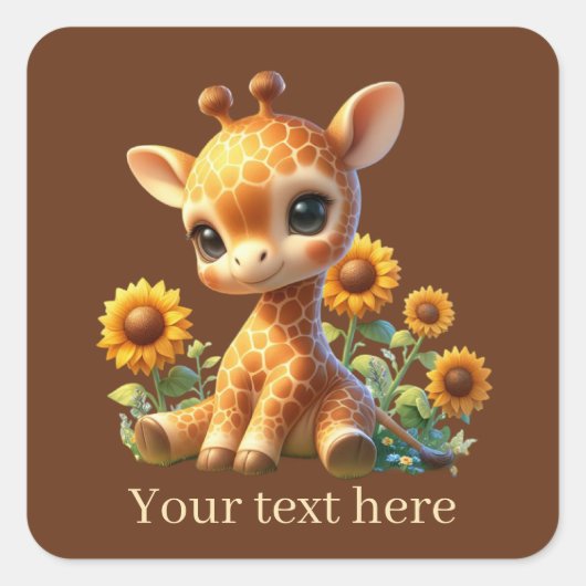 Schattigee baby giraffe tekst toevoegen vierkante sticker (Voorkant)