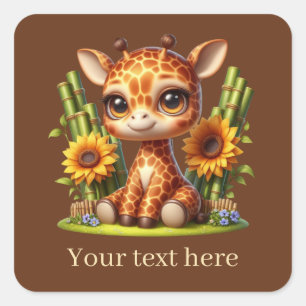 Schattigee baby giraffe tekst toevoegen vierkante sticker