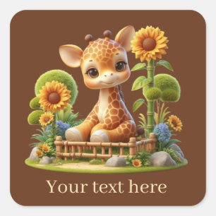Schattigee baby giraffe tekst toevoegen vierkante sticker