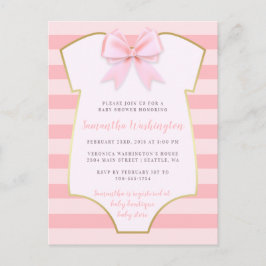 Schattigee Baby Girl Blush Roze Bow & Goud Baby sh Uitnodiging Briefkaart