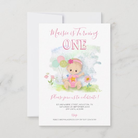 Schattigee Baby Girl Illustratie 1e Verjaardagsfee Kaart (Voorkant)