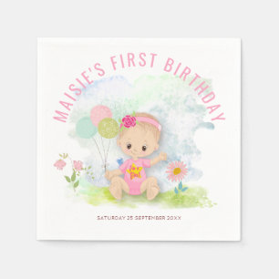 Schattigee Baby Girl illustratie Eerste Verjaardag Servet